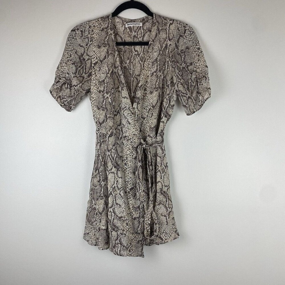 Reformation Women's Snakeskin Print Short Sleeve Wrap Dress Size XS Mini Monica